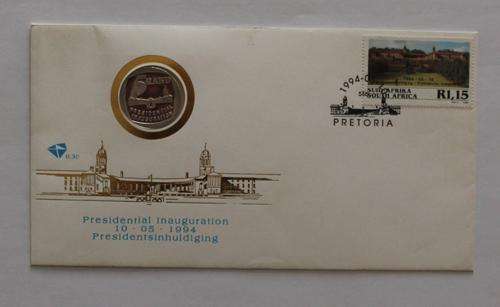 RSA FDC with 1994 Presidential inauguration R5 proof coin